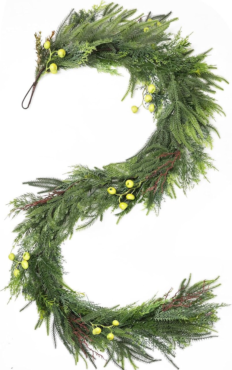 6 FT Artificial Norfolk Pine Christmas Garland with Green Berries